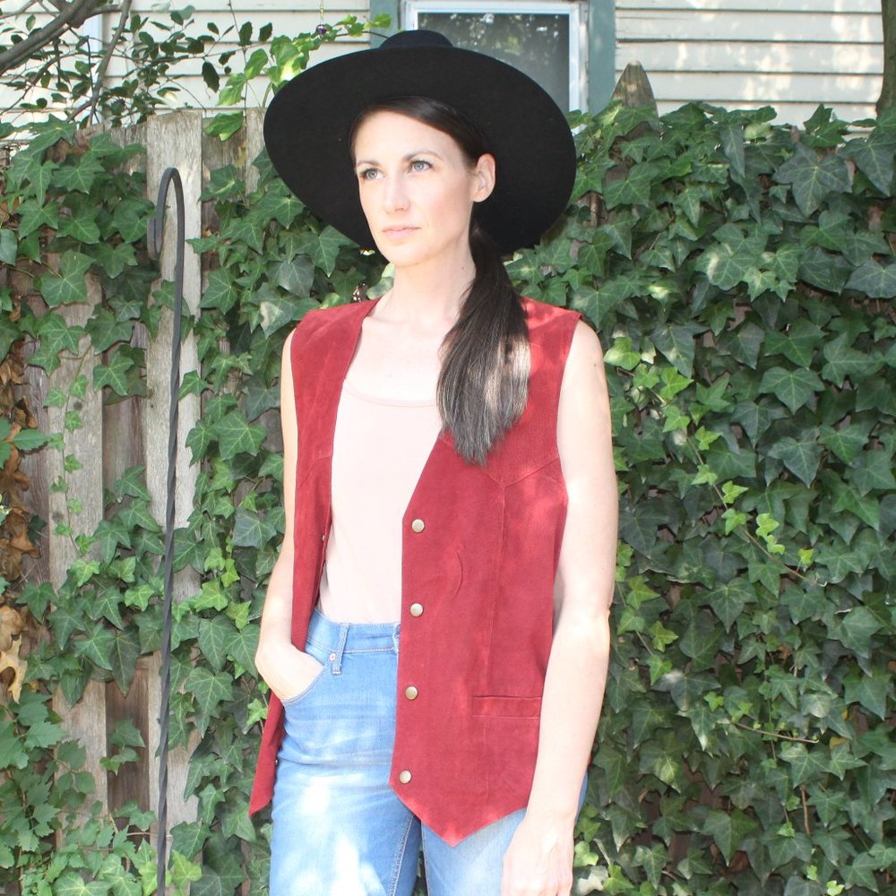 Vintage Red Western Boho Suede Vest